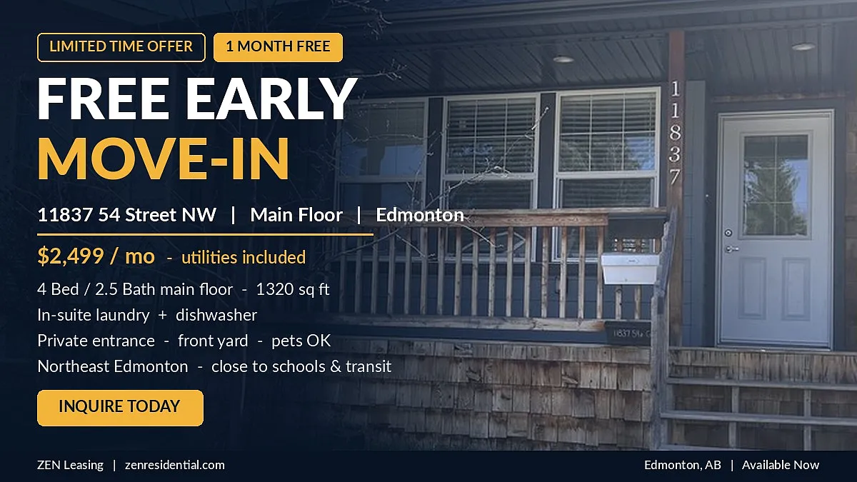 SF214 | 1 Month Free Spacious 4 Bedroom Main Floor Home Northwest Edmonton — Photo 1