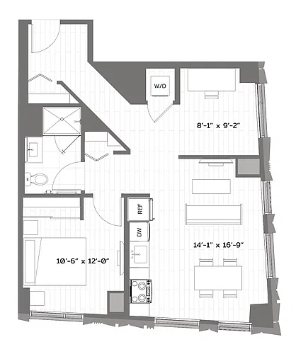 Floor plan 1 Bed/1 Bath Den-T-AD1