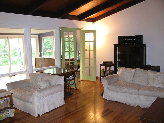 Vaulted ceiling in living room.