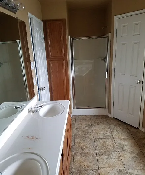 Large master bath with dual vanities