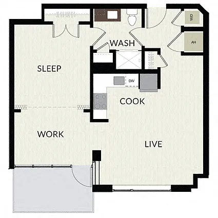 Floor plan 1 Bed + Den/1 Bath-AD1