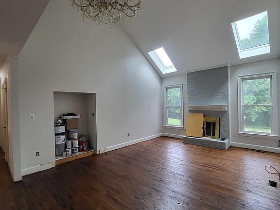 Vaulted ceiling with skylights in the family room