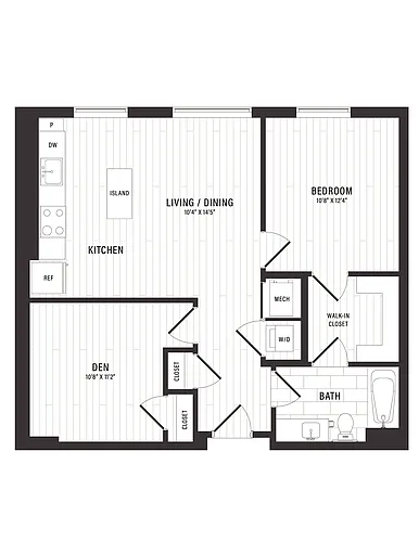 Floor plan 1 Bed/1 Bath Den-D4