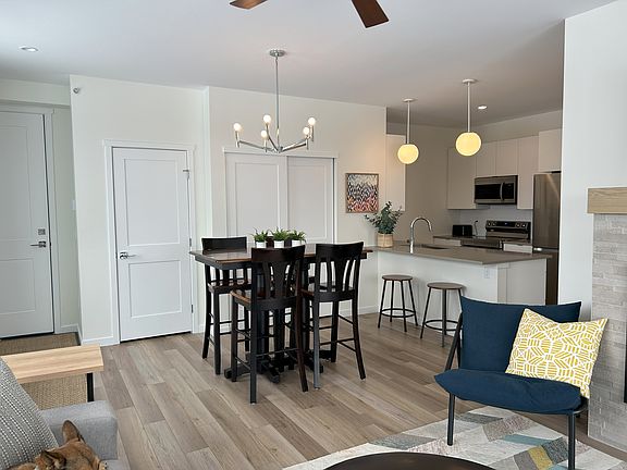 View from living room into dining area and kitchen