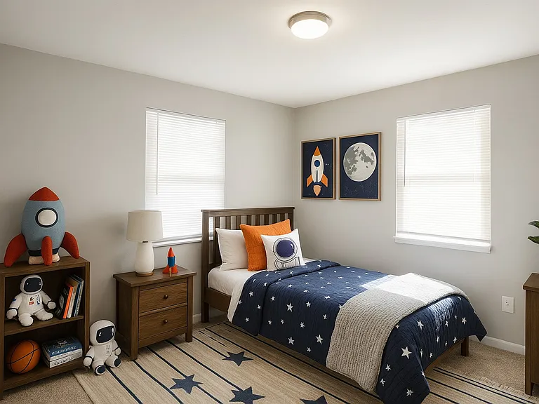 This bedroom got the AI glow-up! 
 Virtually staged to show off its full potential