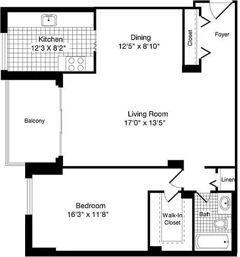 Floor plan 1 Bedroom K