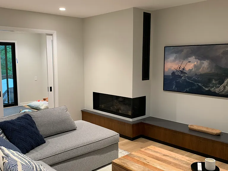 TV functions as custom art when not in use. Pick from hundreds of digital art options to give the room the vibe of your choice.