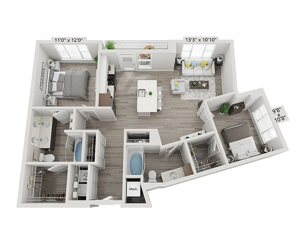 Floor plan Two Bedroom B2D