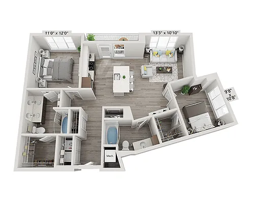 Floor plan Two Bedroom B2D