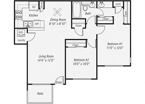 Floor plan Two Bedroom One Bath