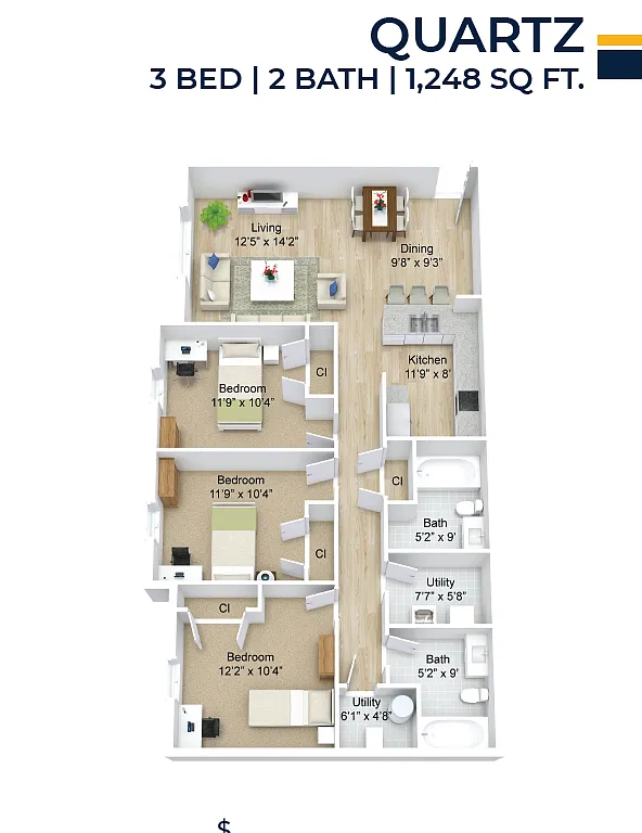Floor plan 3 Bed 2 Bath Shared Living Apartment