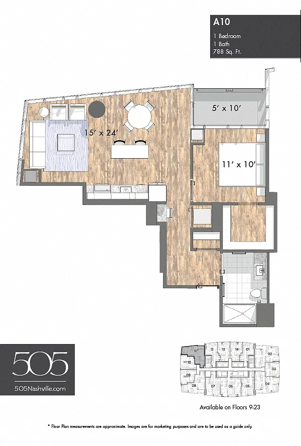 Floor plan 505 One Bedroom Stack 11