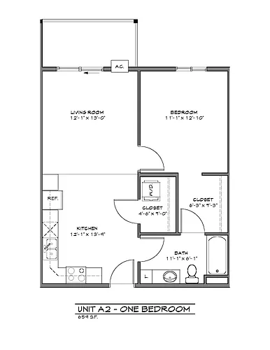 Floor plan Urban Meadows 4 - 1 Bed - 1 Bath