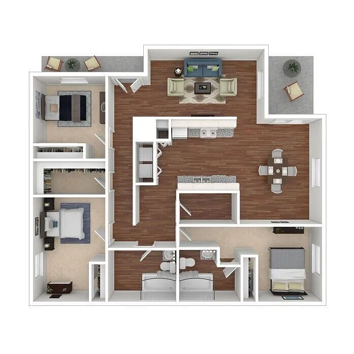 Floor plan Three Bedroom Two Bath Duplex