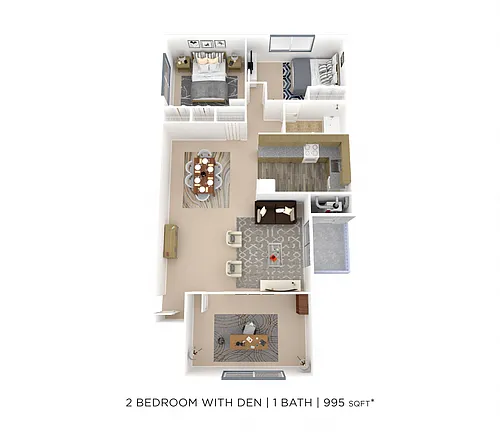 Floor plan Two Bedroom w/ Den - 995 sqft