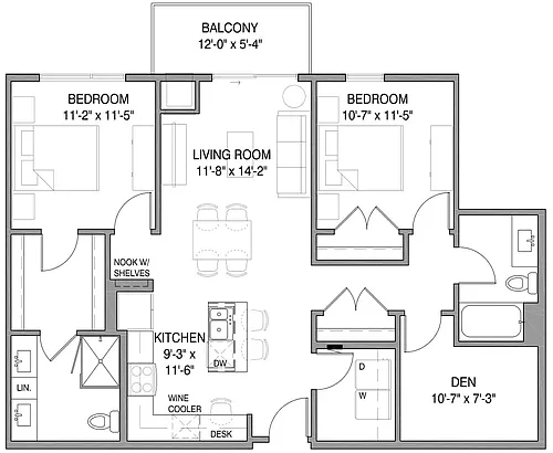 Floor plan Two-Bed/Den