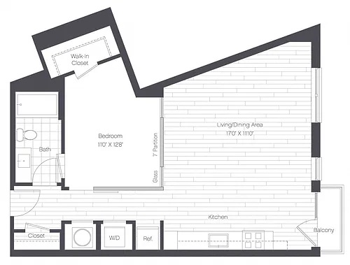 Floor plan 1 Bed/1 Bath-1K