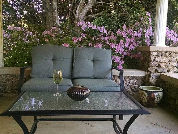 Azaleas around porch