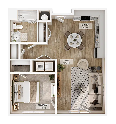 Floor plan 1BR Vale Courtyard
