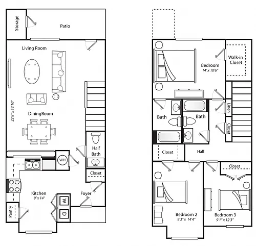 Floor plan Three Bedroom Two and a Half Bathroom (Phase I)