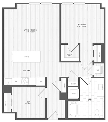 Floor plan 1 Bed/1 Bath Den-C Medley