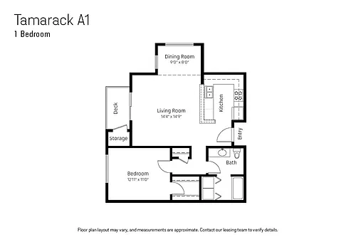 Floor plan One Bedroom Tamarack A1