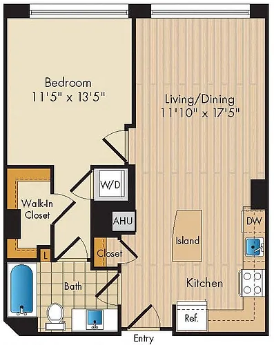 Floor plan 1 Bed 1 Bath-A6a