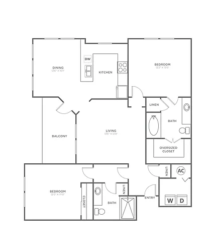 Floor plan Two Bedroom Two Bath (1122 SF)
