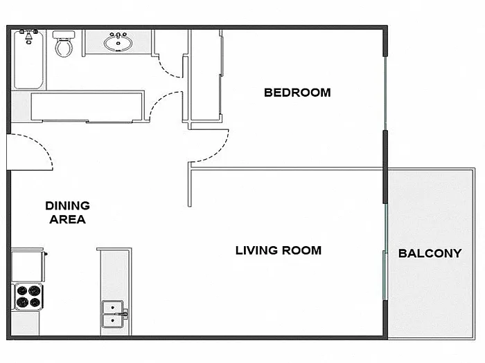 Floor plan 1 Bed / 1 Bath: Type B