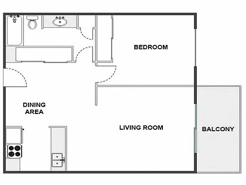 Floor plan 1 Bed / 1 Bath: Type B