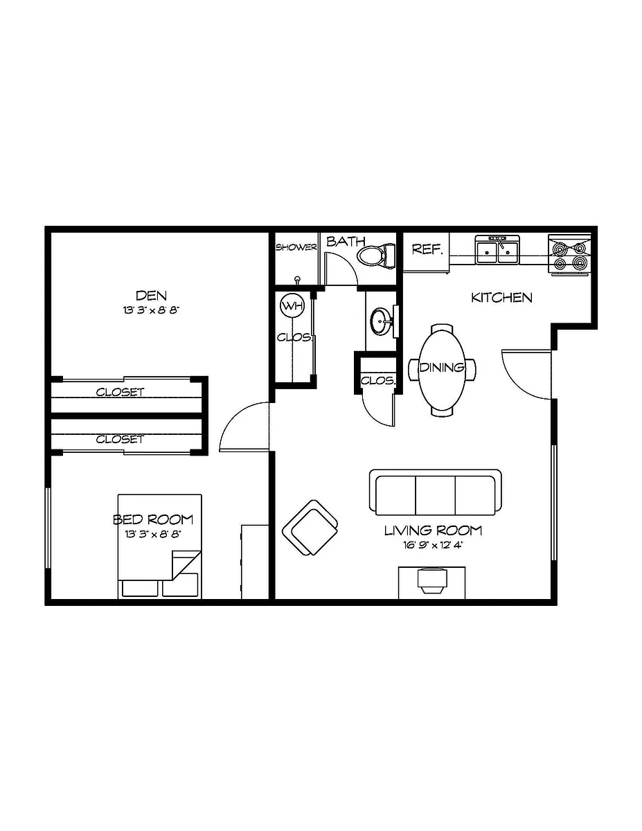 Floor plan 1 Bedroom + den