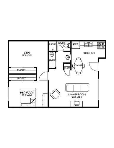 Floor plan 1 Bedroom + den