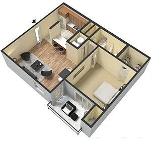 Floor plan 1BR 1BA 658 SQ FT
