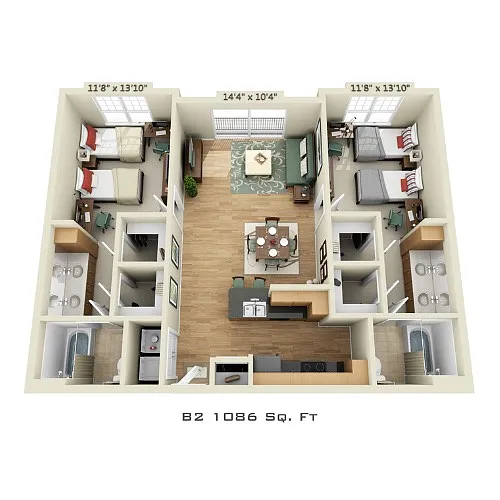 Floor plan 2 Bedroom (Price Per Bed)