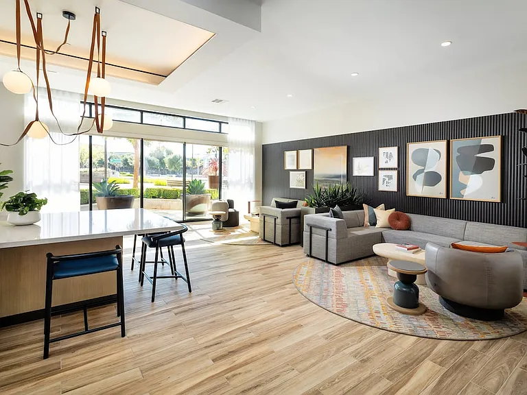 Phase II resident lounge with multiple seating areas
