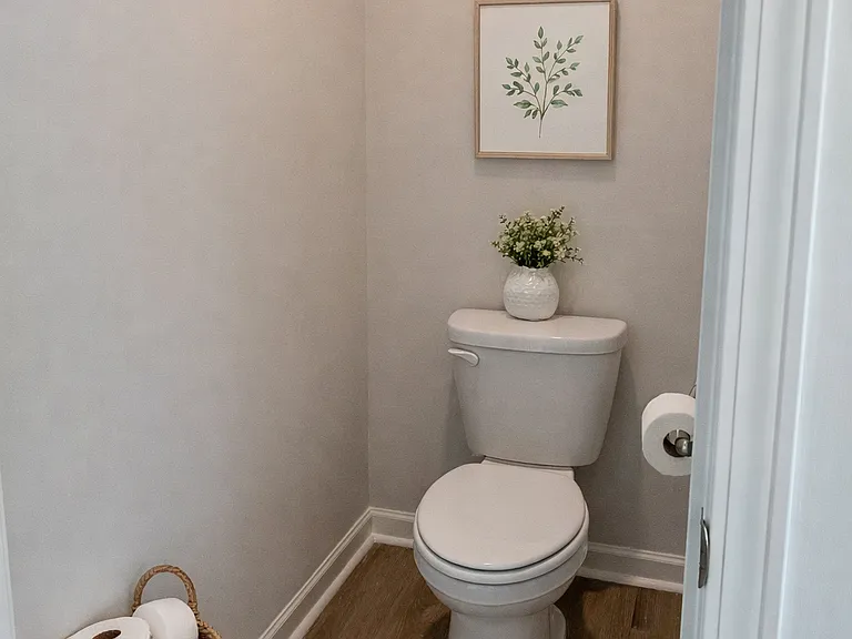 Staged master bathroom toilet.