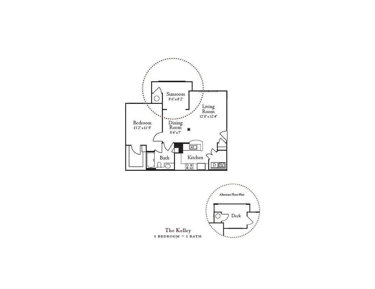 Floor plan A1: 1 Bed 1 Bath