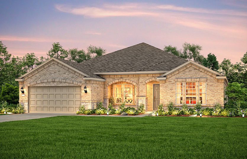 The Tangerly Oak, a one-story home with 2-car garage, shown with Home Exterior B