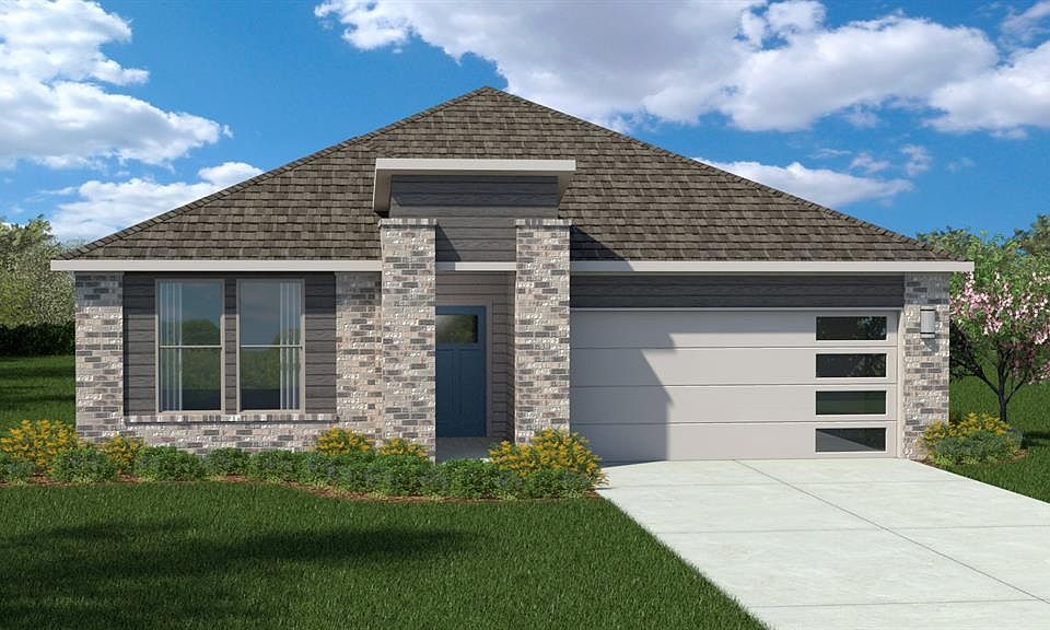 Front Elevation - D.R. Horton''s Texas MockingbirdFloorplan Elevation T - All Home and community information, including pricing, included features, terms, availability and amenities, are subject to change at any time without notice or obligation. All Drawings, pictures, photographs, video, square footages, floor plans, elevations, features, colors and sizes are approximate for illustration purposes only and will vary from the homes as built.