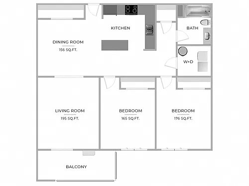 Floor plan 2 Bed/1 Bath-B4r