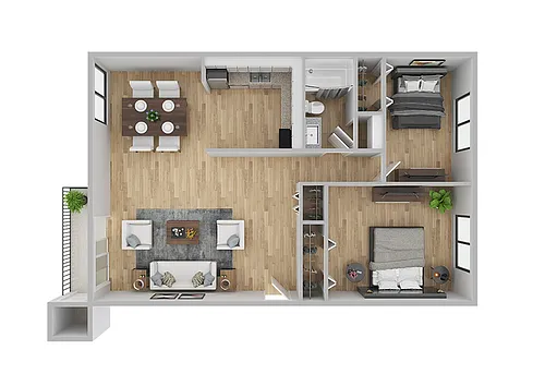Floor plan 2 Bedroom / 1 Bathroom - 822