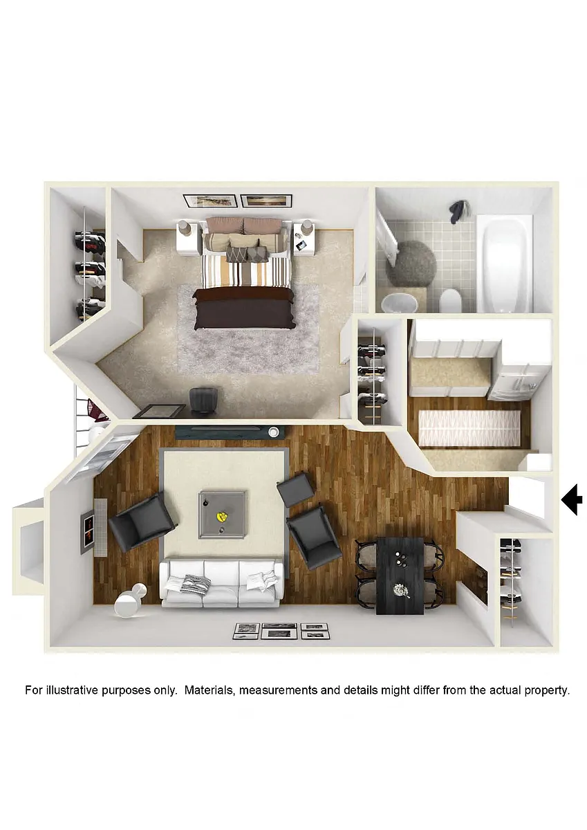 Floor plan 1 Bed 1 Bath Plan A