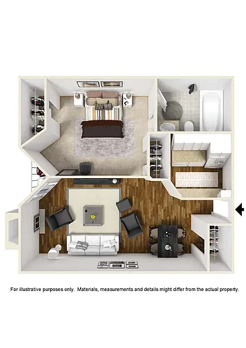 Floor plan 1 Bed 1 Bath Plan A