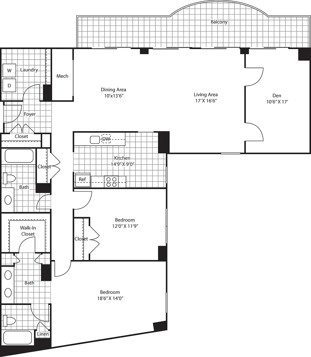 Floor plan Honolulu (Two Plus Den)