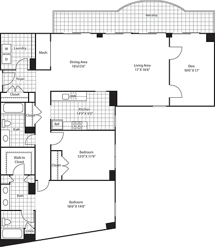 Floor plan Honolulu (Two Plus Den)