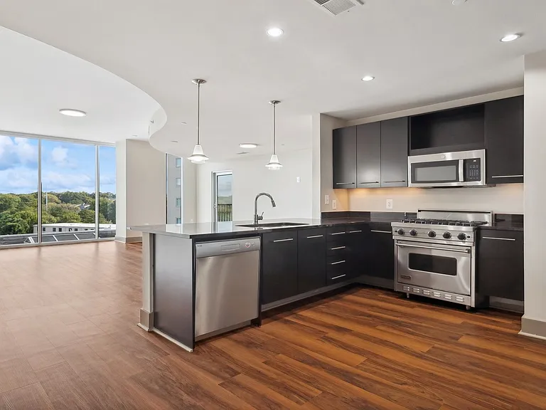 Modern kitchen with stainless steel appliances