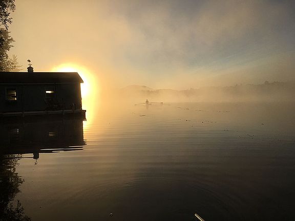 Boathouse at sunrise
