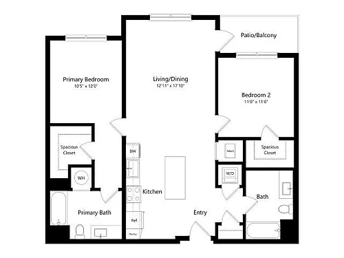 Floor plan B1 | 2 Bed | 2 Bath