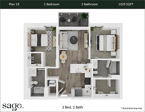 Floor plan 2 Bedroom, 2 Bath Plan 19