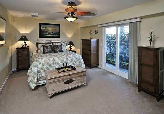 serene master bedroom with garden patio, cedar closet